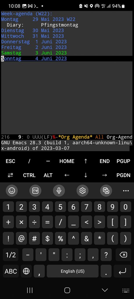 Termux GNU Emacs Org-mode Week-agenda（2023-06-04）